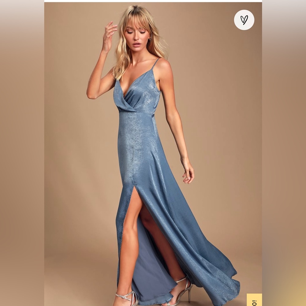 XL LuLus slate blue satin maxi dress